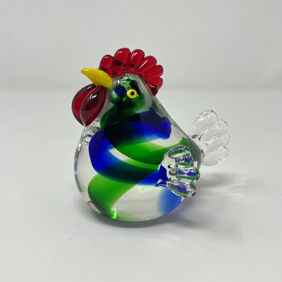 Art Glass Rooster Chicken Figurine Paperweight Farm House Decorative - Picture 1 of 7